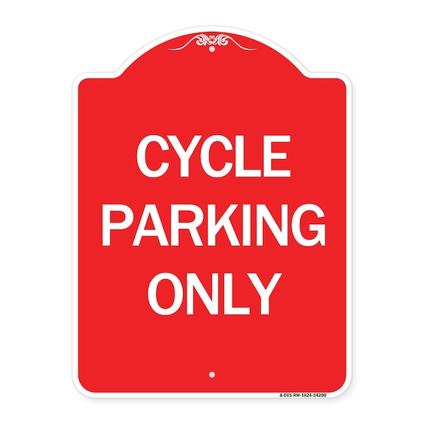 Signmission Designer Series Sign-Cycle Parking Only, Red & White Aluminum Sign, 18" x 24", RW-1824-24200 A-DES-RW-1824-24200 - main